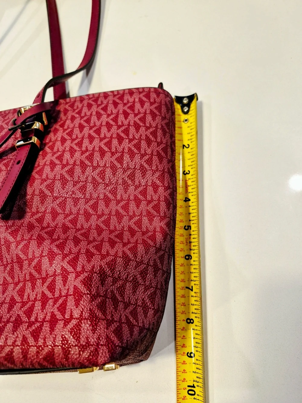 Michael Kors Pink/Red Signature MK Tote with Gold Hardware